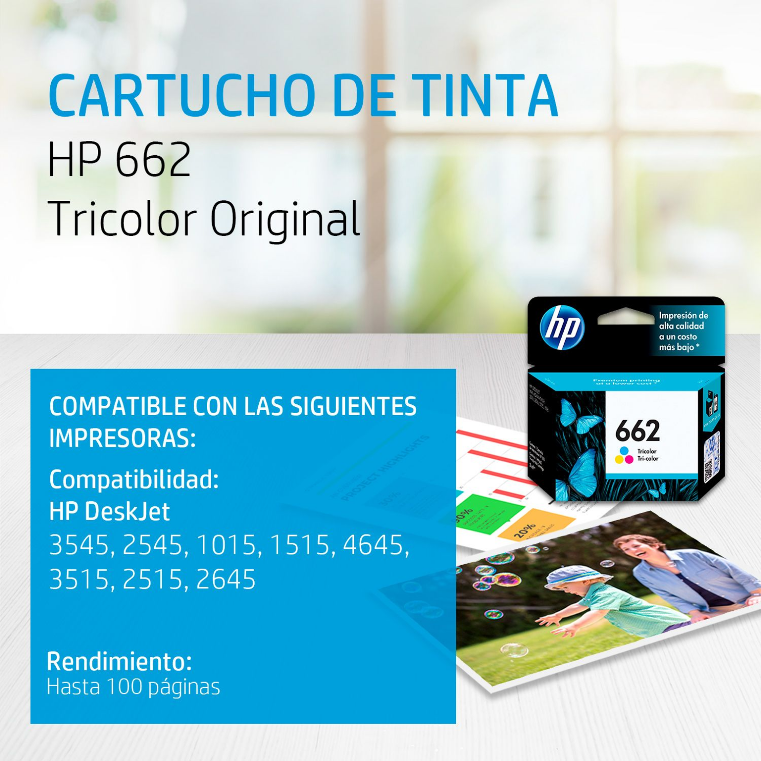 Cartucho de tinta HP 662 Tricolor (CZ104AL) DeskJet 2515 3515, 100 Pag.
