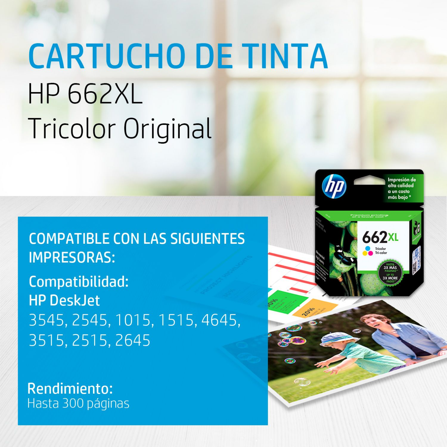 Cartucho de tinta HP 662XL Tricolor (CZ106AL) DeskJet 2515, 3515, 300 Pag.