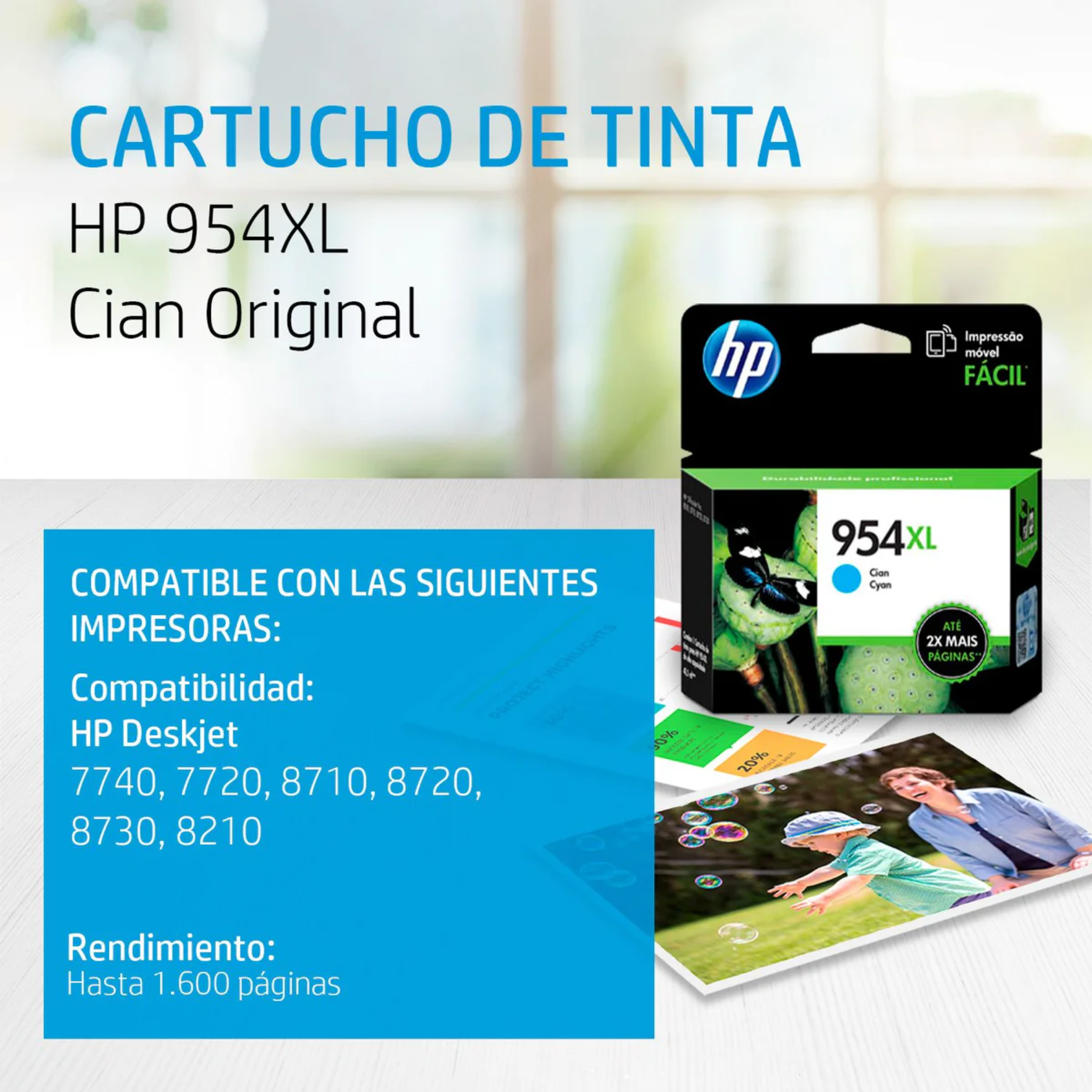 Cartucho de tinta HP 954XL Cian (L0S62AL) OfficeJet 7740, 8710, 1600 Pag.