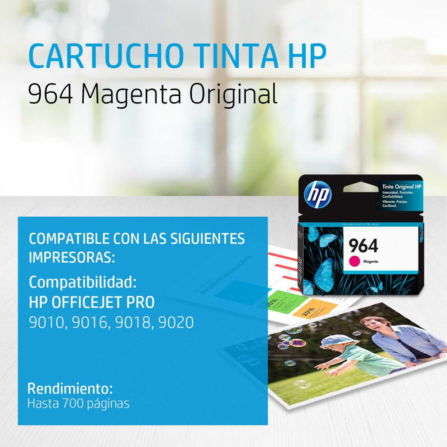 Cartucho de tinta HP 964 Magenta (3JA51AL) OfficeJet 9010, 9020, 700 Pag.