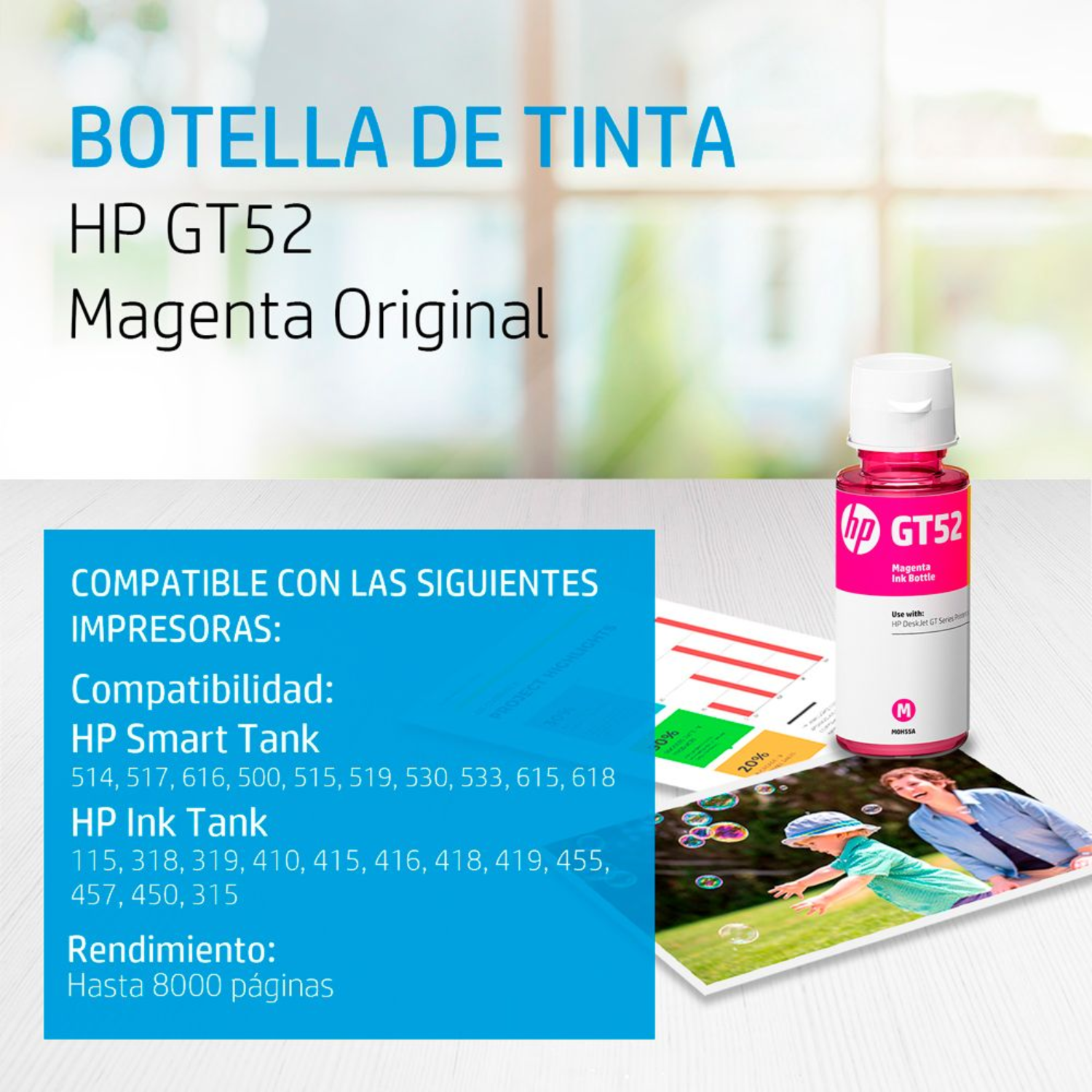 Botella de Tinta HP GT52 Magenta Original (M0H55AL) 70ml