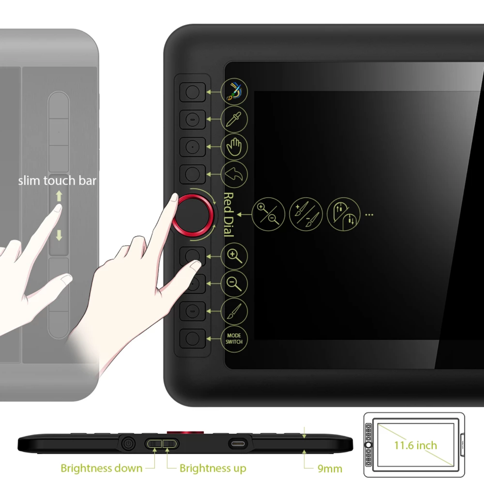 Dial rojo de control de la XP-PEN Artist 12 Pro con funciones personalizables.