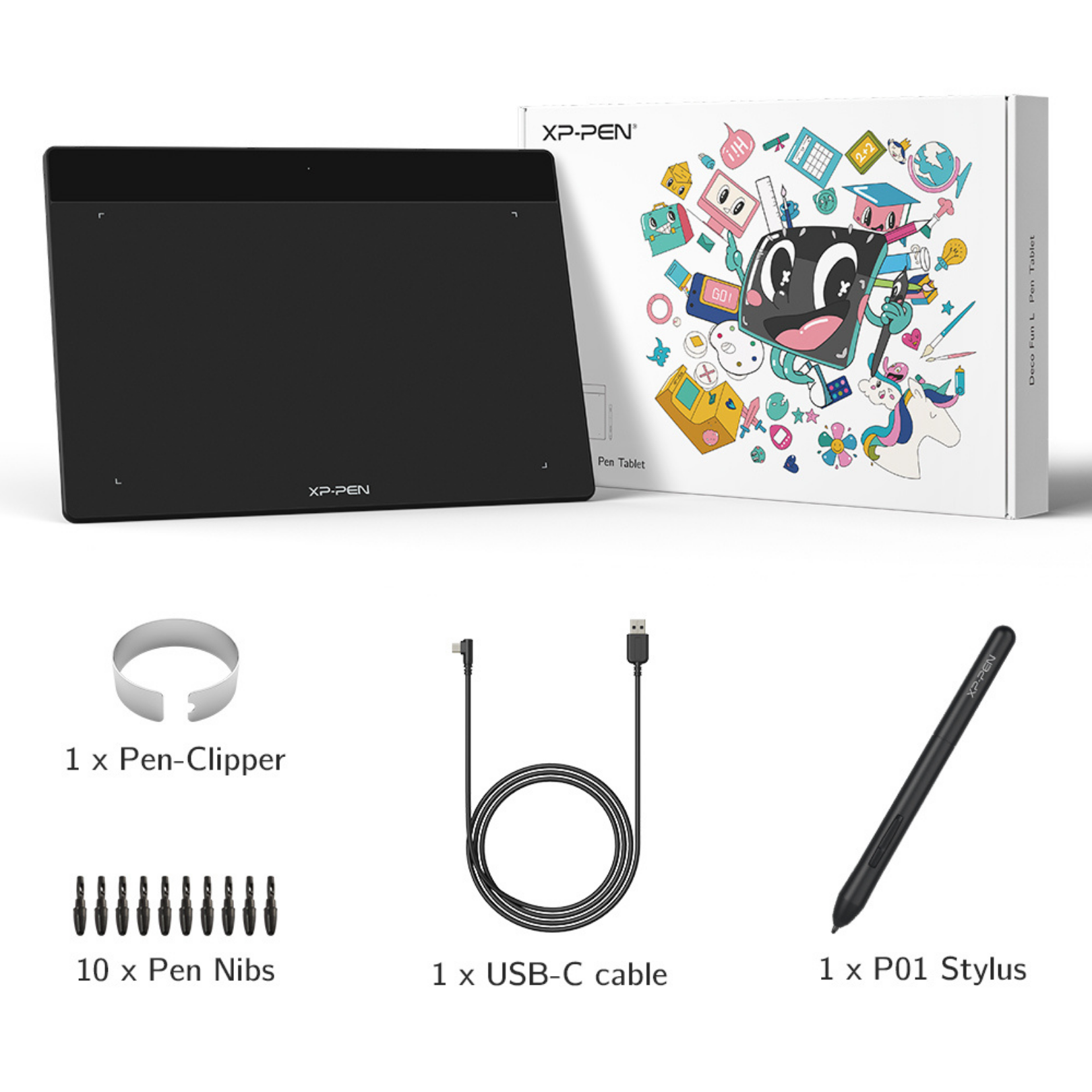 Contenido de la caja de la XP-Pen Deco Fun L en Perú